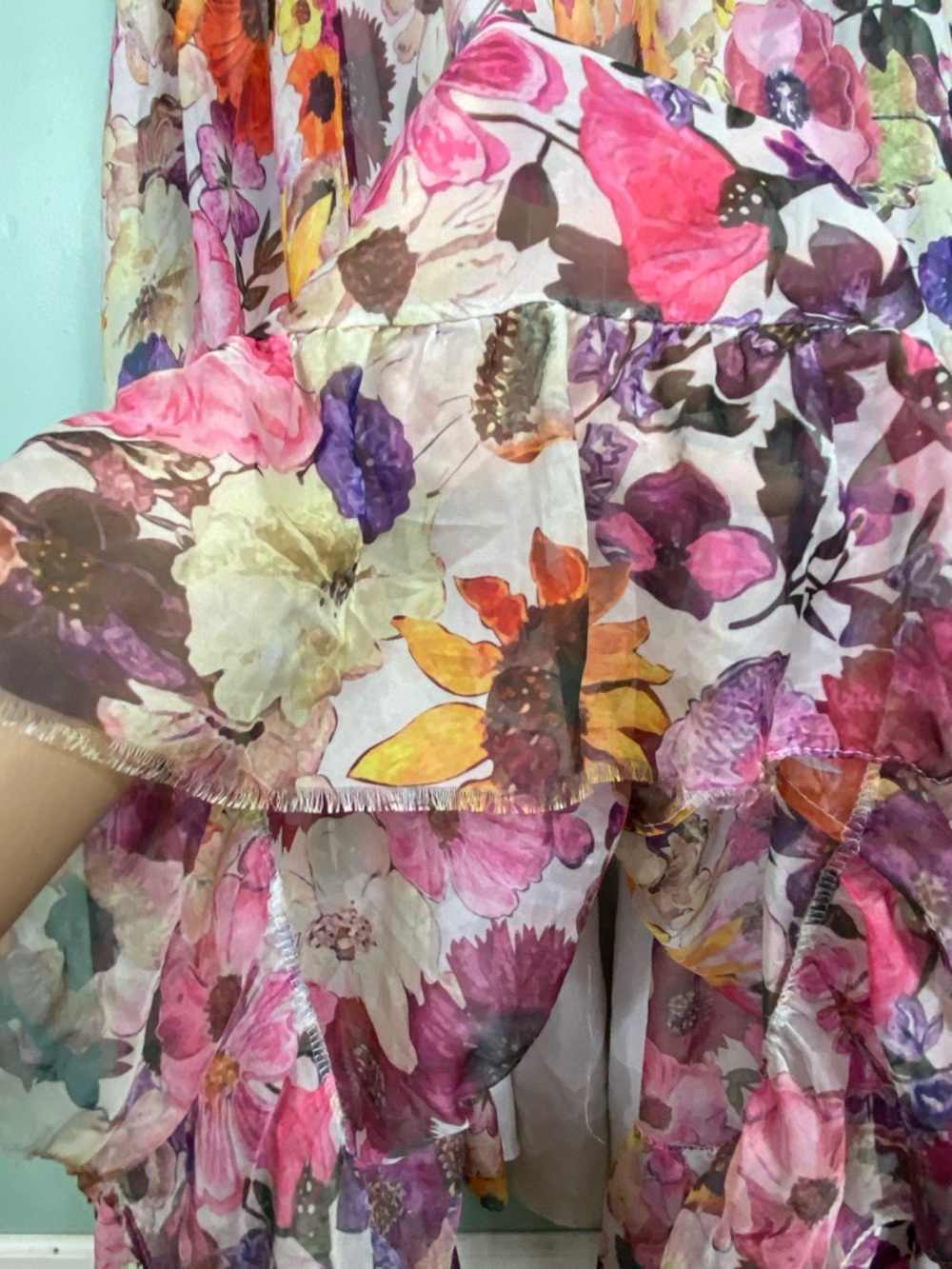 Mac Duggal Asymmetrical Ruffled Halter Gown Floral Maxi Dress Size 4 - Picture 11 of 13
